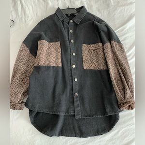 VICI Black and Leopard Denim Shacket